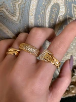 brass with 18 k gold aaa zircon stackable statement rings punk t show designer club cocktail party japan korea fashion