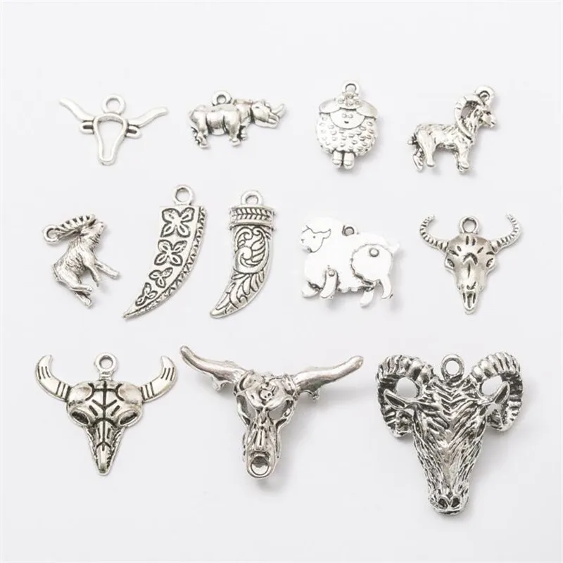 20 шт./пакет тела древних Серебряная животных овец в виде Головы Быка Подвески DIY