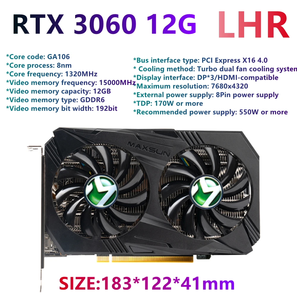Видеокарта MAXSUN RTX 3060 3070 8 ГБ/12 Гб GDDR6 8nm 192bit PCI Express X16 4 0 для настольных компьютеров |