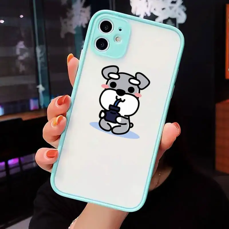 

Cartoon schnauzer dog Phone Case Matte For iPhone 12 Mini 11 Pro XR XS Max 7 8 Plus X Hard PC Back Cover