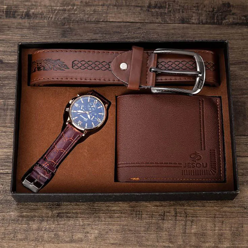 Рождественские мужские часы бумажник Ремень Подарочный Набор для мужчин бизнес