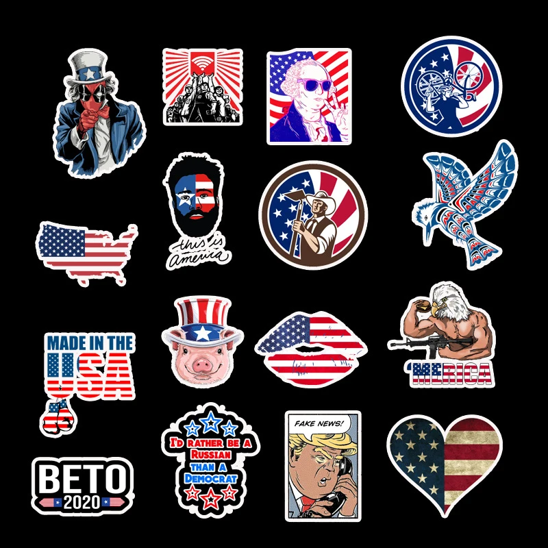 

50 PCS PACK American Presidents Independence Day PVC Stickers Toys Cool Motorcycle Luggage Laptop Guitar Waterproof Sticker pack