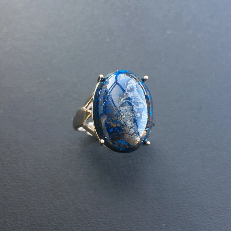 Женское кольцо с большим камнем CSJ из натурального хрусталя Овальный Малахит 13*18