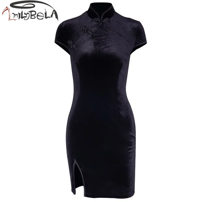 Imily Bela сексуальное черное облегающее мини платье Чонсам Готический короткий
