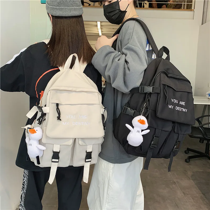 

College style simple letter solid color large-capacity girl student cute ornament decoration school bag new backpack