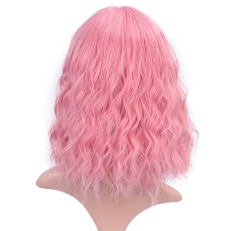 pink AISI BEAUTY, короткий парик с челкой, волна воды, синтетические парики для женщин, розовый, милый, Лолита, косплей, женский, на каждый день, накладные волосы - Цвет: pink