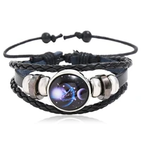 fashion luminous 12 constellations leather bracelet zodiac sign with beads bangle bracelets for men glow in the darkness jewelry