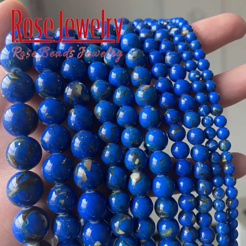 

Natural Dark Blue Turquoises Shell Howlite Stone Beads Round Loose Bead 4 6 8 10 12mm For Jewelry Making DIY Bracelet 15''strand