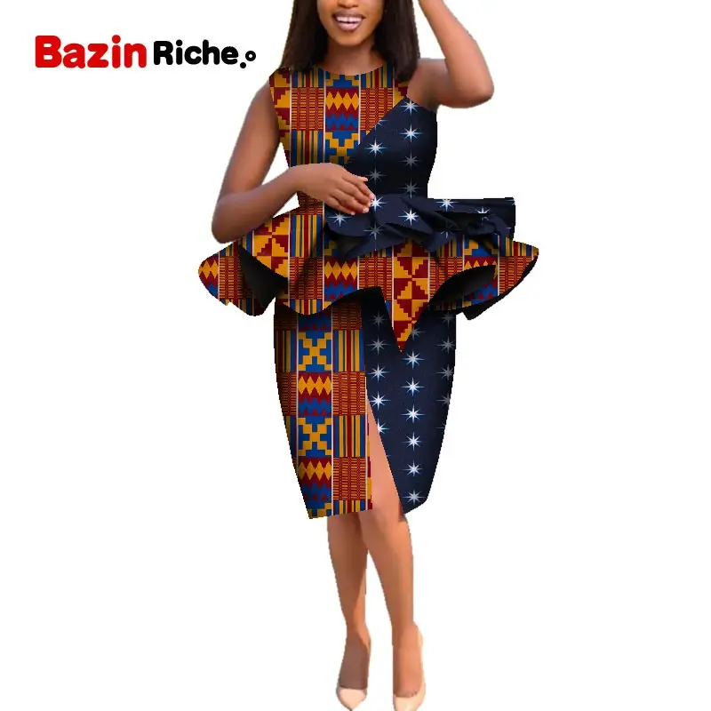 

African Clothing Women Print Ruffles Top and Straight Skirt Sets 2 Pieces Skirt Set WY5985