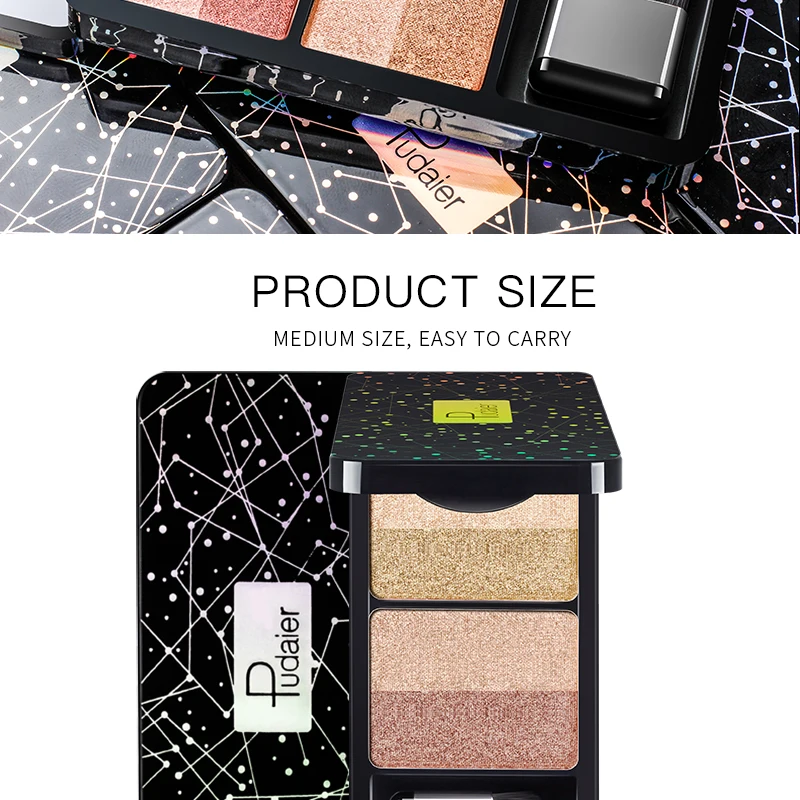Трехмерные полихроматические Четырехцветные тени для век Pudaier постепенное