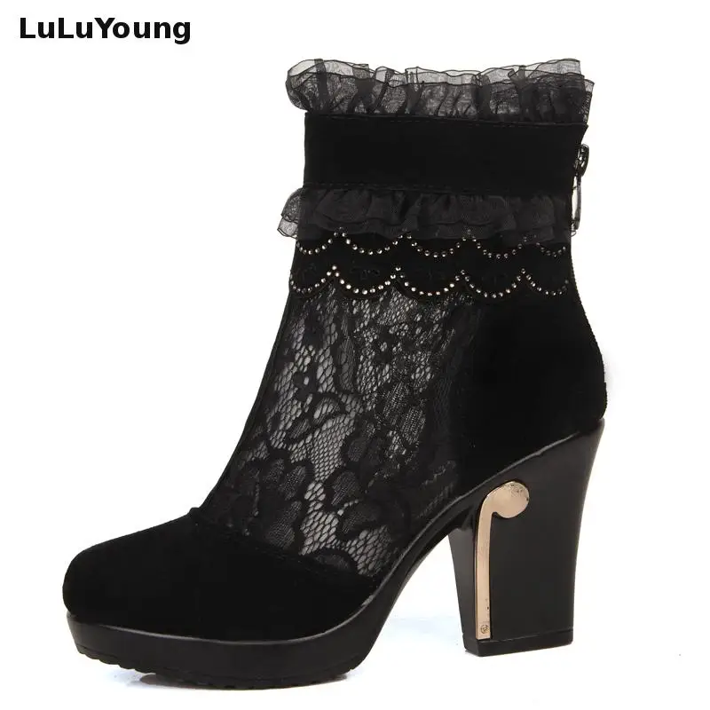 Оригинальные кожаные ботинки Сезон весна-осень Сапоги до середины голени на