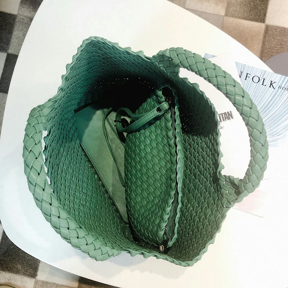 

Large Capacity Woven Tote Bags For Women 2021 New Korean Luxury Designer Top Quality Big Soft Black Purse And Handbags Fashion