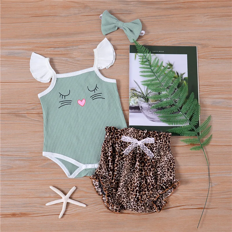 

Baby Girl Clothing Set Summer Sleeveless Casual One-piece Newbron Rompers Infants Climbing Leopard Print Pants Toddler Clothes