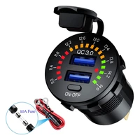 12v 24v qc 3 0 dual usb car charger waterproof 18w usb outlet fast charge with led voltmeter on off switch power cable for car