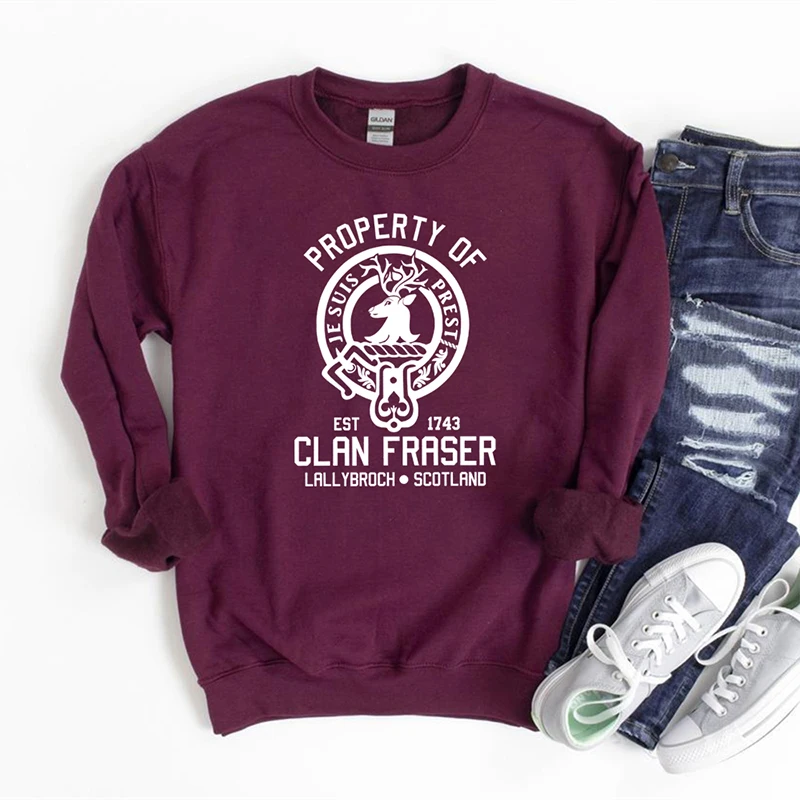 Property of Clan Foster Outlander Women's Sweatshirt Claire Jamie Fraser Tv Show Crewneck Pullovers Sassenach Outfits | Женская
