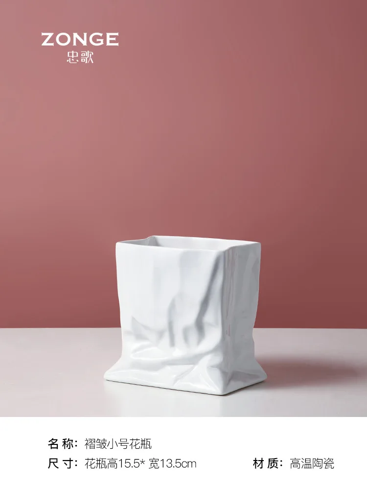 

Nordic Luxury Vase Ornaments Living Room Flower Table TV Cabinet Creative Pleated Water Culture Flower Ceramic Vase Home Decor