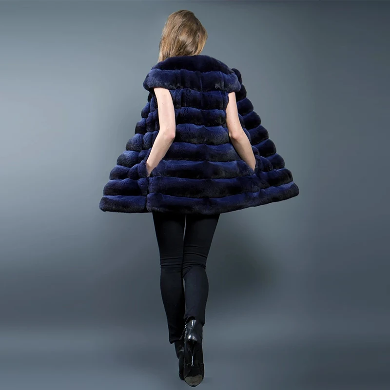 FURSARCAR 2021 Luxury Female Real Rex Rabbit Fur Coat Thick Warm Winter Women Genuine Natural Rabbit Fur Vest  Chinchilla Jacket