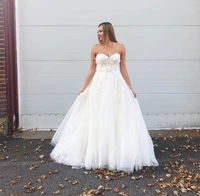 wedding dress a line sweetheart lace appliques backless sleeveless floor length sweep train charming bride gown custom made