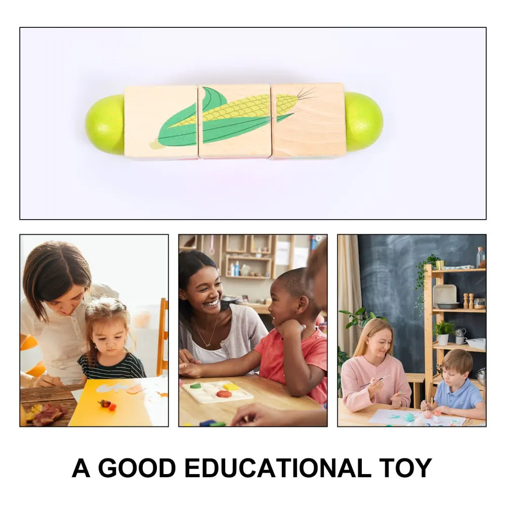 

1PC Wood Rotating Animal Vegetable Puzzle Building Block Puzzle Educational