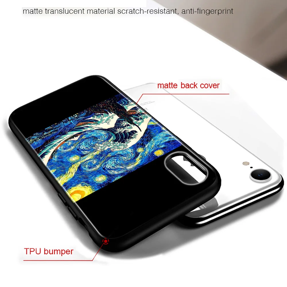 

Bright Black Cover Van Gogh Oil Art For iPhone 2020 11 Pro XS Max XR X 8 7 6 6S Plus 5 Phone Case