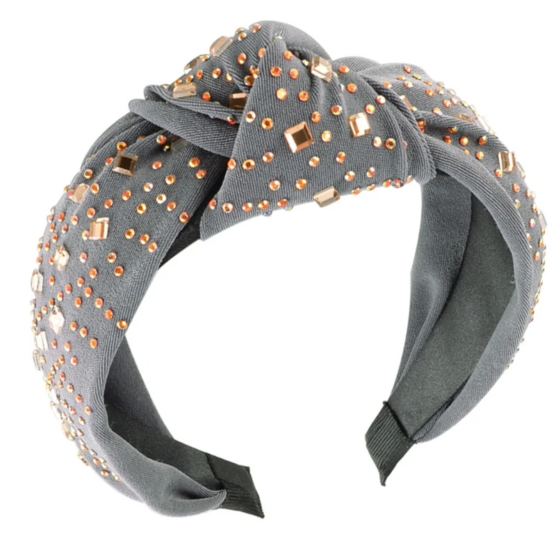 

Women Twist Knotted Wide Headband Hot Drilling Square Rhinestone Luxury Hair Hoop Solid Color Shiny Jewelry Headdress