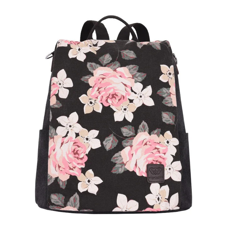 

Anti-theft Canvas Women Backapcks School Bags For Girls National Flower Pattern Travel Backpack With Single Shoulder Strap Bag