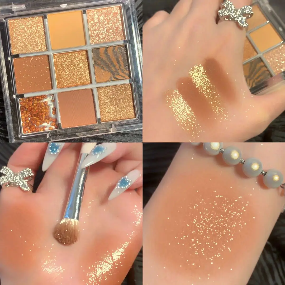 

Палетка блестящих теней для век, 9 цветов, стойкие, удобные в ношении натуральные водостойкие тени для век, косметика для женского макияжа