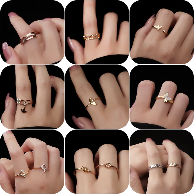 

Простое Открытое кольцо из титановой стали в Корейском стиле, регулируемое кольцо из нержавеющей стали с цирконом и любовью, кольцо из стал...