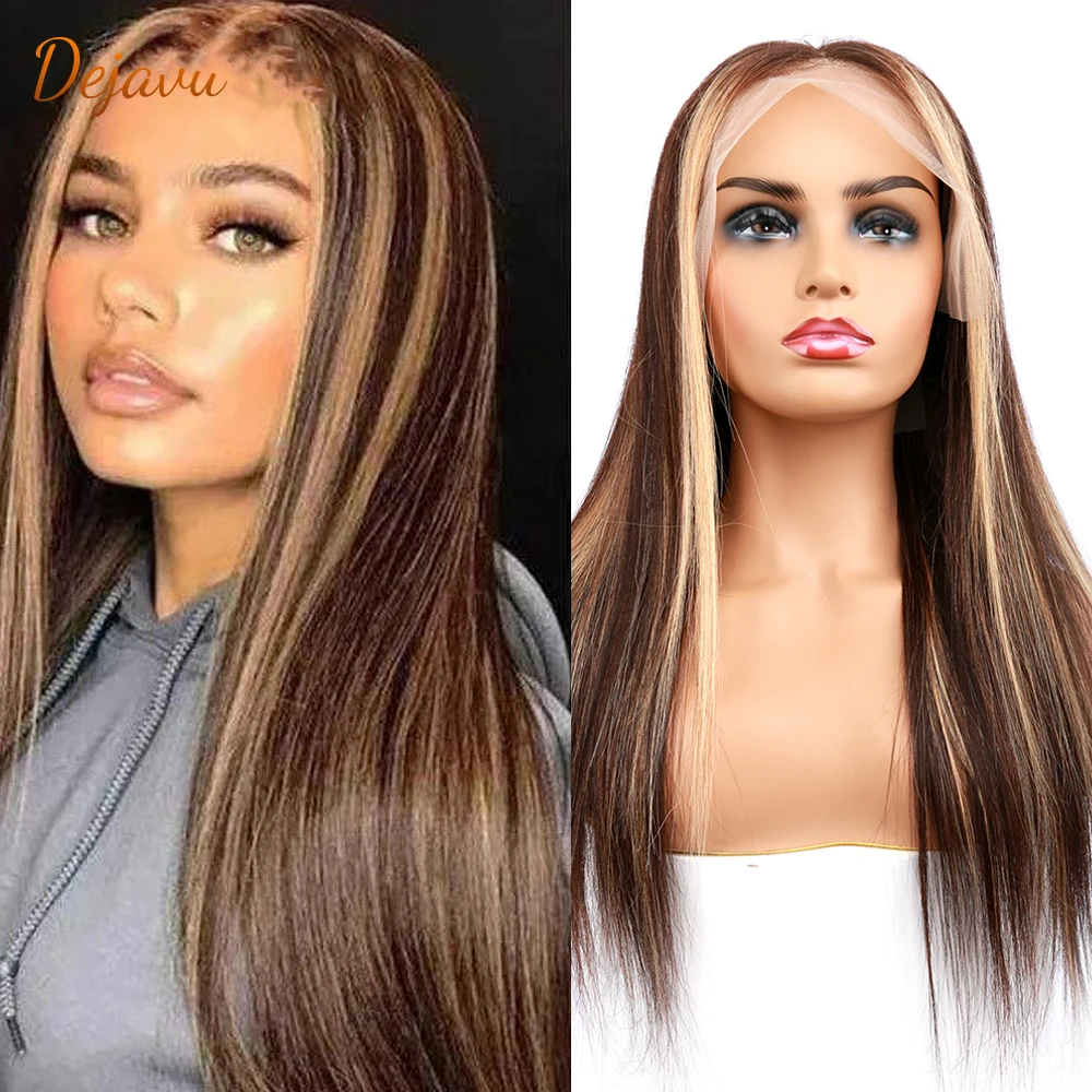 Highlight Straight P4/27 Lace Front Wig Human Hair Wigs Lace Frontal Blonde Ombre Wig Brown Colored Prepluck With Baby Remy Wig