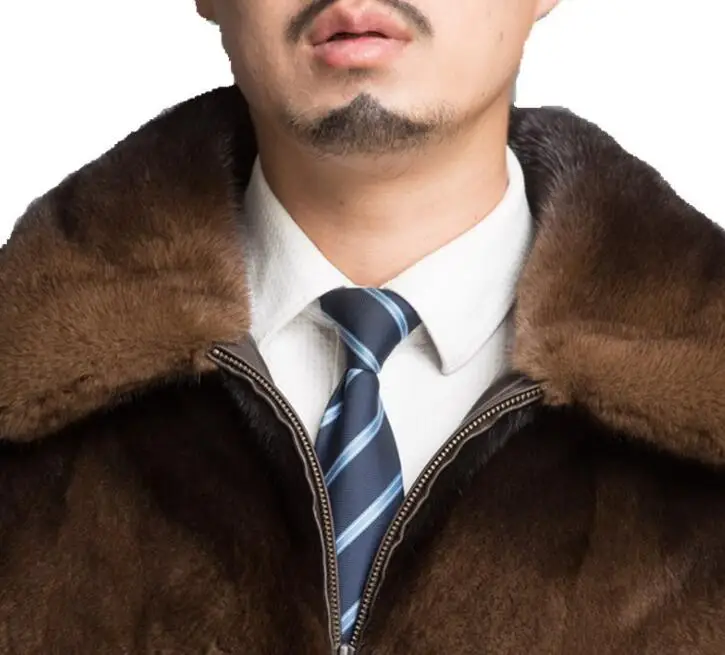 Короткая куртка из искусственной норки мужская коричневая зимняя утепленная