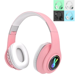 foldable led rabbite wireless kids headphone with microphone cute girls bluetooth music helmet for iphone android xiaomi gift free global shipping