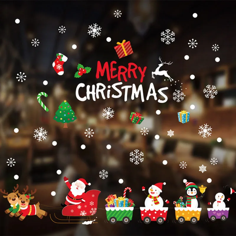 Рождественские украшения для дома наклейки на стену окна natal Navidad Рождество 2020