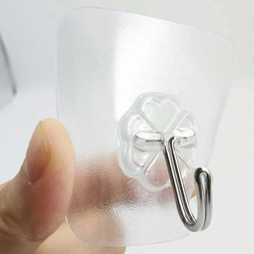10pcs Wall-mounted Nail-free Seamless Hook Transparent Strong Self Adhesive Door Wall Hangers Towel Mop Handbag Holder Hook