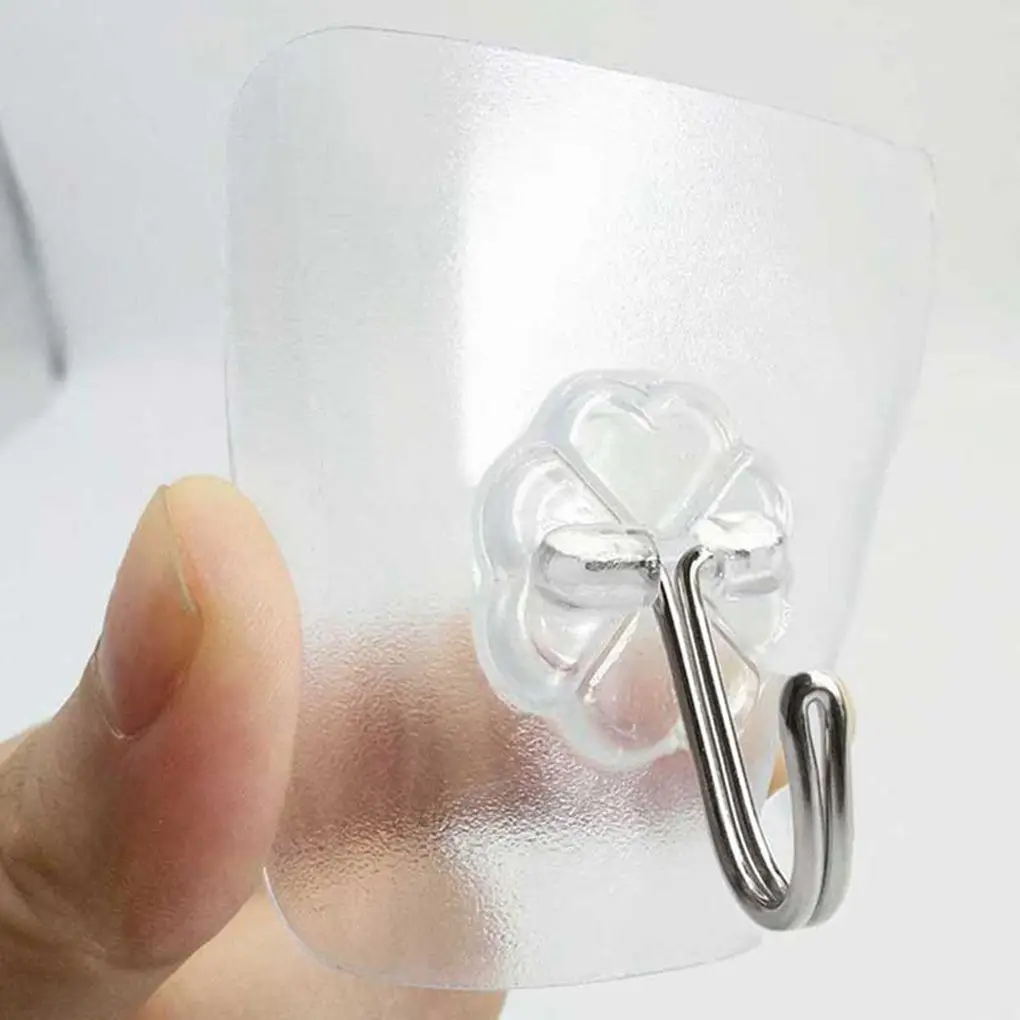 

10pcs Wall-mounted Nail-free Seamless Hook Transparent Strong Self Adhesive Door Wall Hangers Towel Mop Handbag Holder Hook