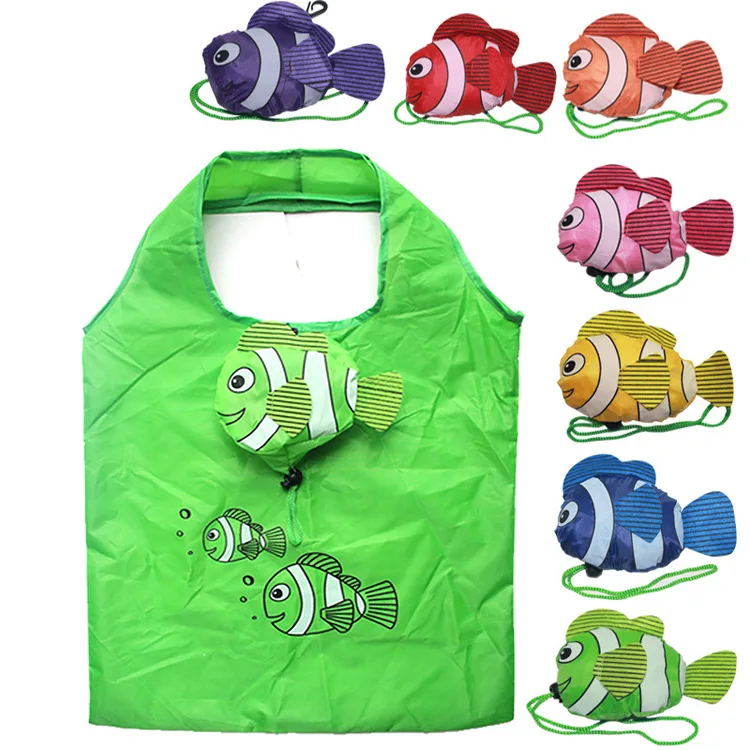 

Creative Environmental Storage Bag Handbag Fish / Strawberry Foldable Shopping Bags Reusable Folding Grocery Nylon eco tote Bag