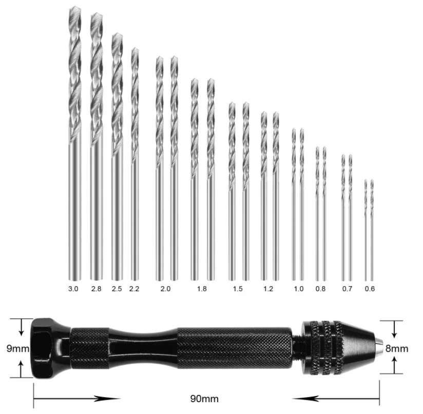 

Hand Drill Bits Set 21Pcs Hand Drill Precision Pin Vise Micro- Twist Drill Bits for Metal Wood, Woodworking Delicate Manual Work