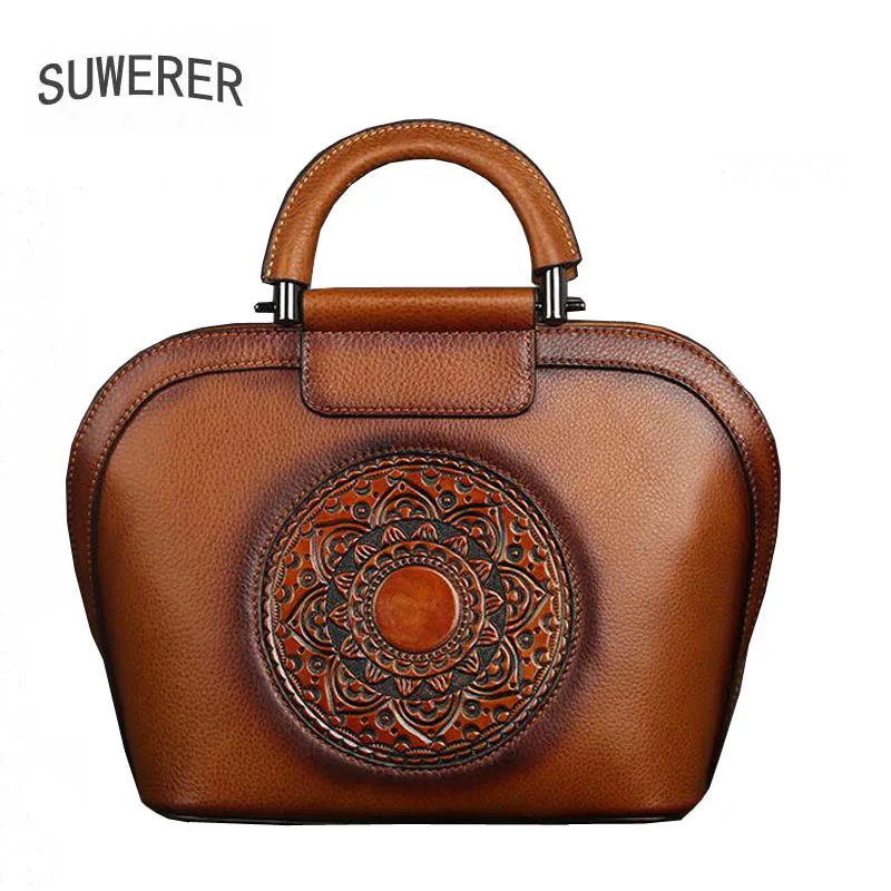 

SUWERER Real Cowhide bag Women Genuine Leather handbags fashion women famous brand leather Luxury handbags tote Embossed bag