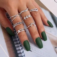 7 pcsset women fashion rings leaf moon geometric ancient silver color finger ring set bohemian vintage jewelry