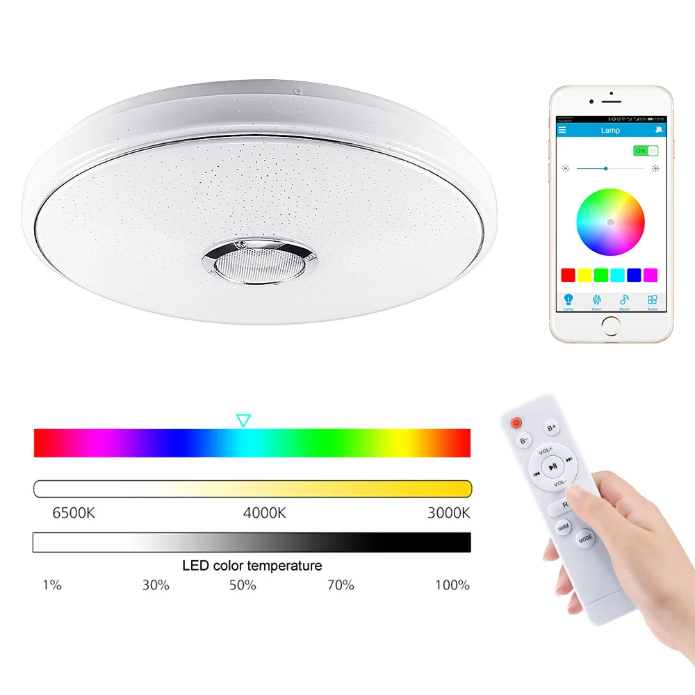 Smart Music LED Ceiling Light 36-60W RGB Embedded Round Star Remote Bluetooth Full Color | Освещение