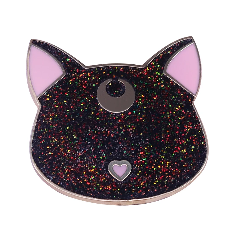 Эмалированная булавка с изображением черной кошки Луны значок Сейлор Мун