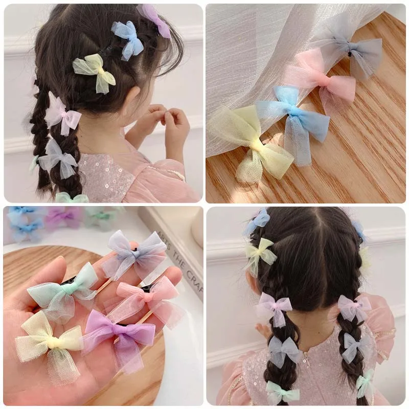 

2021 10Pcs/set Bow Hairpins Girls Sweet Candy Color Lace Hair Clips Ornament Kids Bows Clips Children Barrettes Hair Accessories