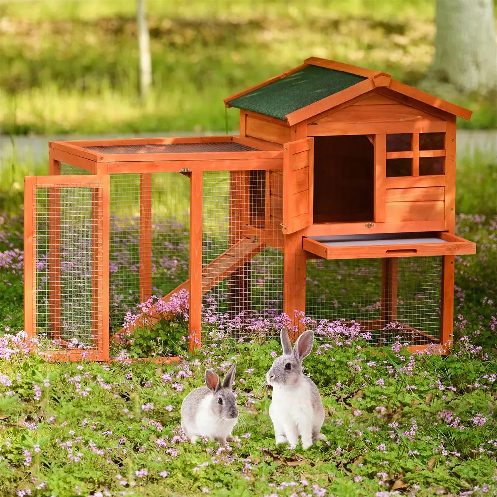 

Натуральные дышащие деревянный домик для домашних животных домик животных клетка для кроликов с Лестницы окна непромокаемые и защита от вл...
