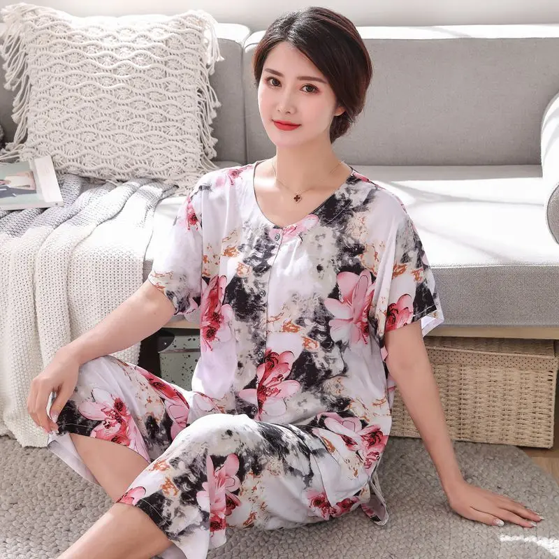 Пижама хлопковая для женщин среднего и пожилого возраста тонкая с коротким