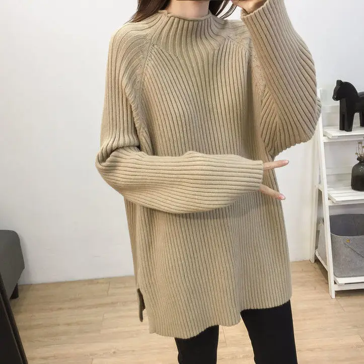 

Women 2022 Autumn Winter Half Turtleneck Sweaters Female Fashion Long Sleeve Pull Vintage Femme Knitted Jumper Top E87