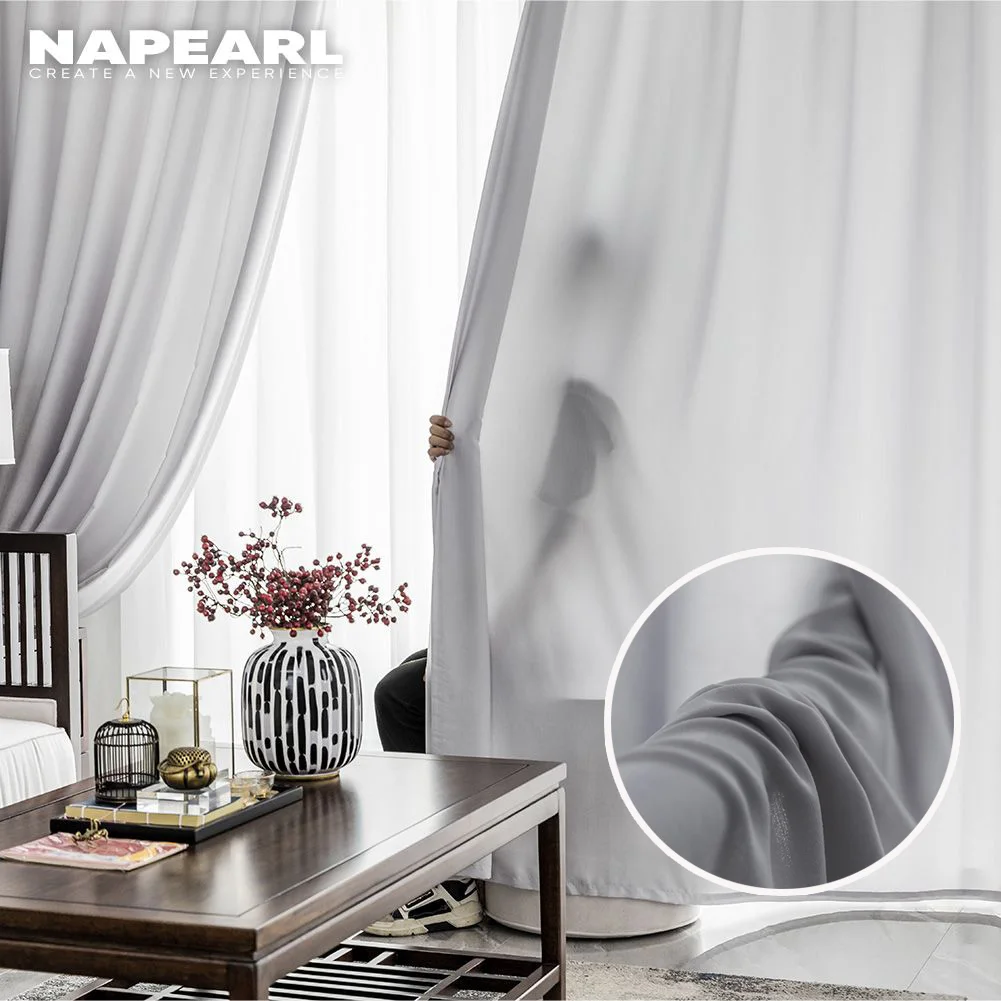 

NAPEARL Gray/White Sheer Curtains For Living Room Tulle Curtain Bedroom Window Treatment Finished Voile Drape Decoration