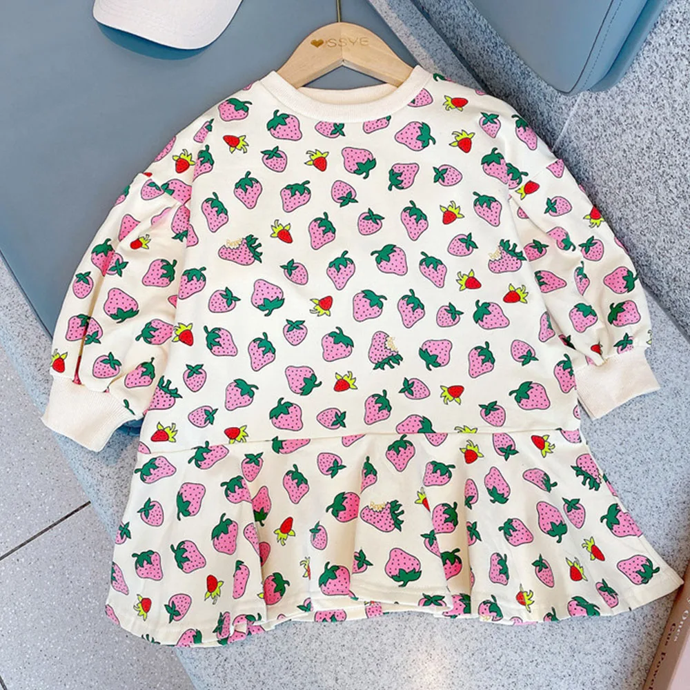 

Halilo Girls Long Sleeve Dress Spring Autumn 2020 Strawberry Print Thanksgiving Kids Dresses Princess Children Clothing