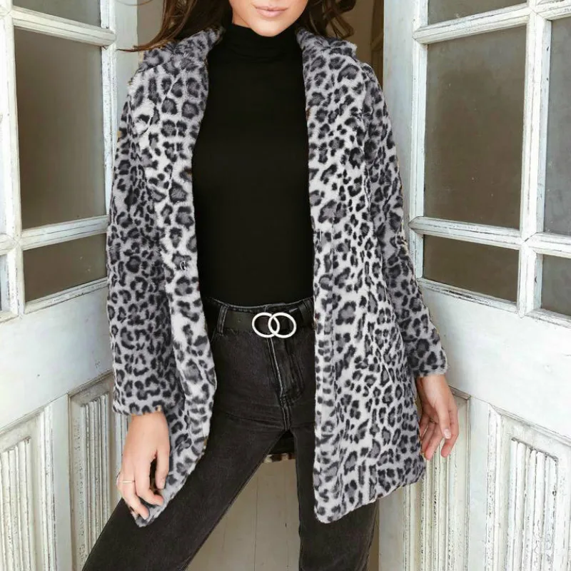 Осень зима 2019 Леопардовый принт отложной воротник открытый стежок повседневные