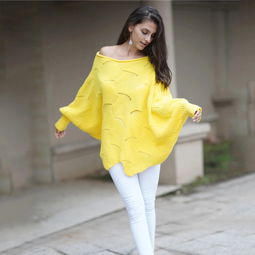 Sweater women 2019 new Spring/Autumn/winter Fashion Sexy Dew shoulder long Batwing Sleeve knitting Solid clothing | Женская одежда