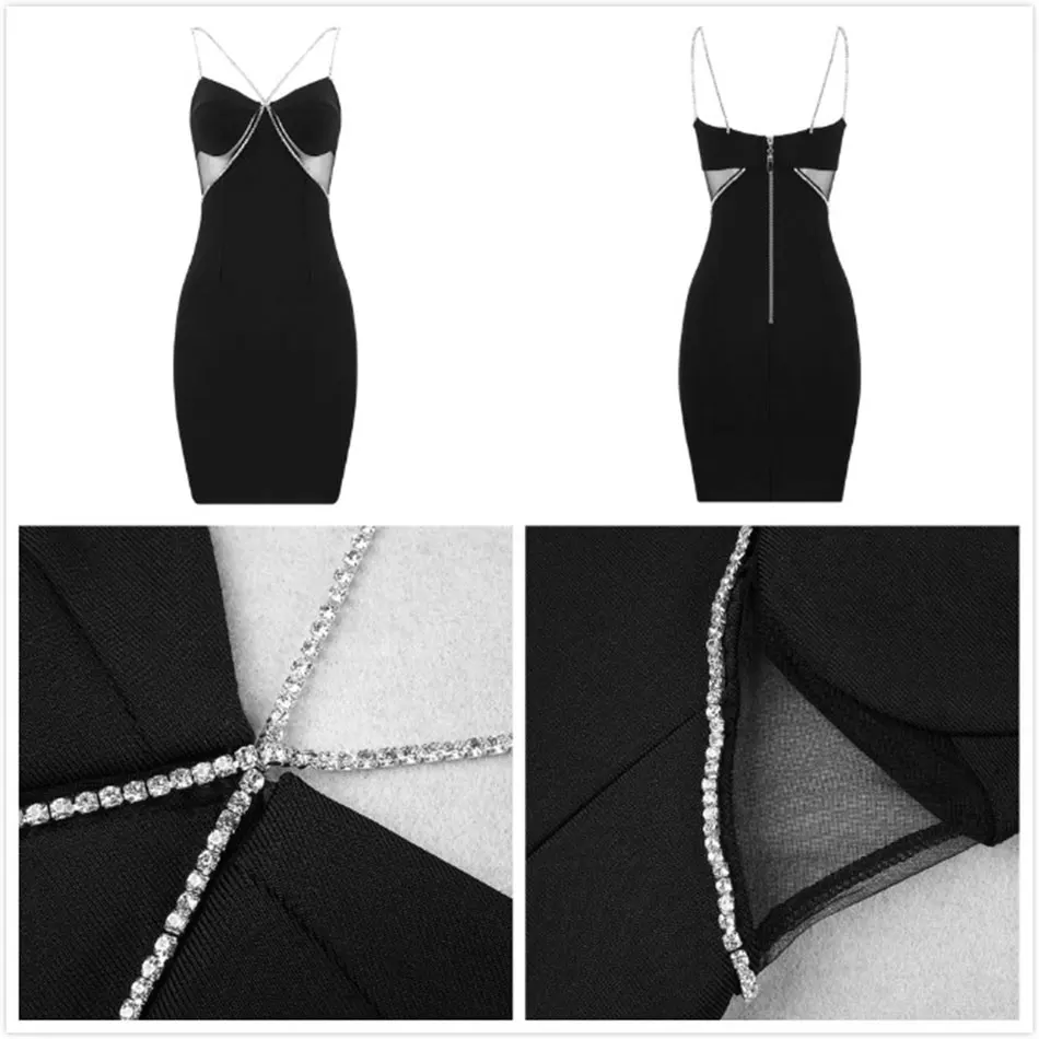 

2020 New Women's Diamond Strap Bandage Dress Sexy V-neck Tulle Stitching Sleeveless Mini Dress Club Party Dress Runway Vestidos