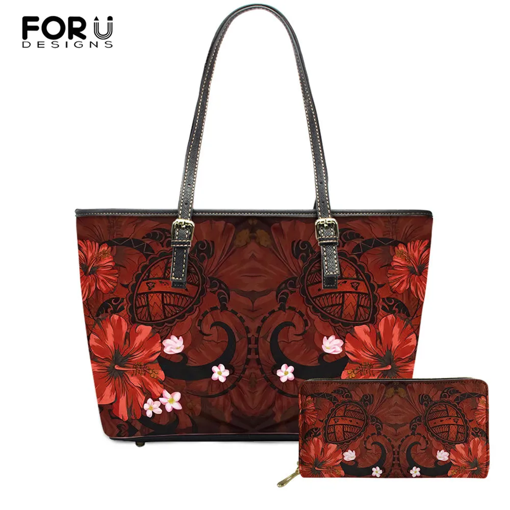 

FORUDESIGNS, винтажная Женская сумочка из искусственной кожи и кошелек, 2 шт., Гаваи с Самоа, черепаха, стильные женские повседневные сумки через п...